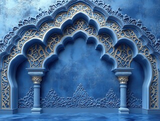 Intricate Blue and Gold Archway with Ornate Islamic Architectural Details