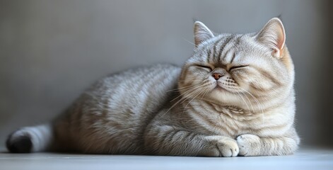 Cute and Relaxed Cat with Closed Eyes Posing Calmly in Soft Light, Capturing a Moment of Serenity and Contentment in Feline Life