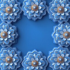 Intricate Blue and Gold 3D Floral Frame Design