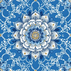 Intricate Blue and Gold Floral Mandala Design