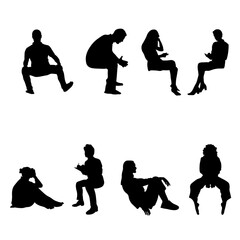 8 png silhouettes of people in sitting postures	