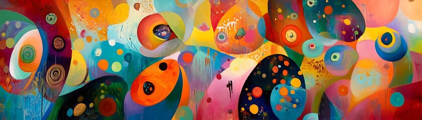 Abstract Painting with Multicolored Circles and Shapes