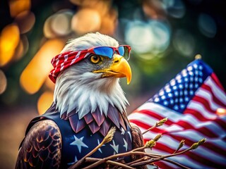 Bald Eagle Aviator Sunglasses USA Flag Bandana Tilt-Shift Miniature Photo