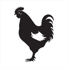 Elegant Black and White Rooster Silhouette