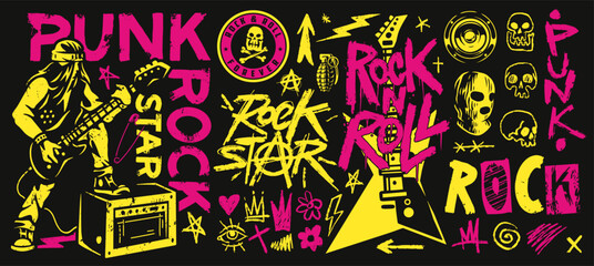 Vibrant punk rock collage art