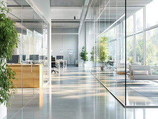 Illustration of business open green modern office daytime daylight. Working culture chill happy enjoy workplace work life balance plant green interior sustainable design contemporary sustainability