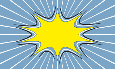 starburst yellow speech bubbles or baloon for comic design illustration. Comic burst, bursting star sticker, vector boom or explotion. communication concept 