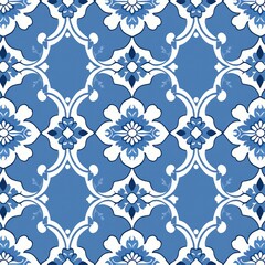 Intricate Blue and White Floral Seamless Pattern for Textile and Interior Design
