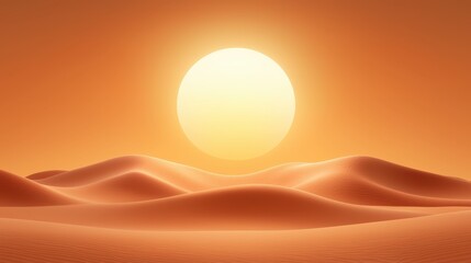 Golden Hour Desert: A majestic desert landscape, with sand dunes stretching as far as the eye can see, bathed in the golden glow of the setting sun. The sun is a brilliant orb of light in the sky.