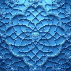 Intricate Blue Geometric 3D Pattern Design: Symmetrical Ornate Textured Mandala