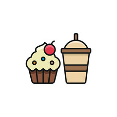 Drink and cupcake set food icon with a minimalist and elegant look, perfect for food delivery apps, cafe illustrations, and sweet treat packaging
