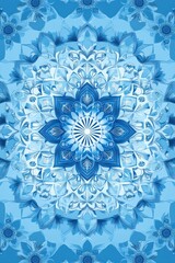 Intricate Blue Mandala with Repeating Geometric Patterns and Central Snowflake Motif