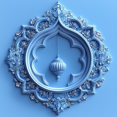 Intricate Blue Ornament with Hanging Lantern: A 3D Render of an Ornate Decorative Piece