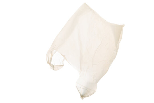 plastic pollution concept: white disposable plastic shopping carrier bag upside down isolated on white background