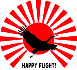 black stork on a red sun background