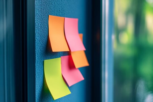 Motivational quotes displayed on sticky notes amid reflections, new year blues reflection motivation, copy space