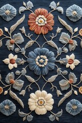 Intricate Floral Embroidery on Richly Textured Fabric