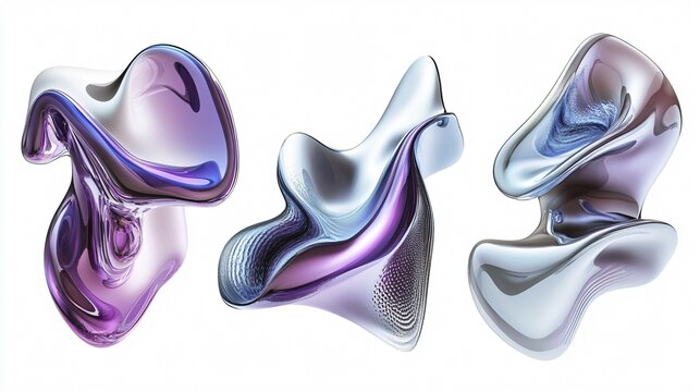 3D Liquid Chrome Abstract Shape Element Set Transparent