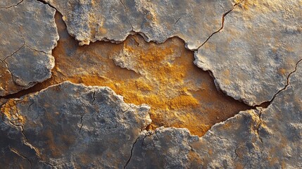 Close-up of Cracked Dry Earth with Orange Texture