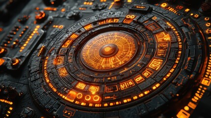 Intricate Glowing Circular Technological Device