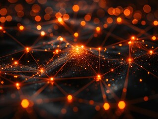 Fototapeta premium Glowing Network Connections Abstract Background with Orange and Red Lights