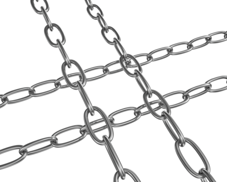 Strained chains from silver metal. Security and power concepts. Isolated on transparent png