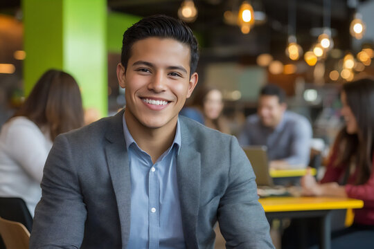 P A young Hispanic businessman in a vibrant c