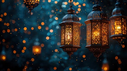 Intricate Glowing Lanterns in a Dark and Magical Setting