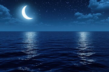 Serene Night Over Calm Ocean Waters