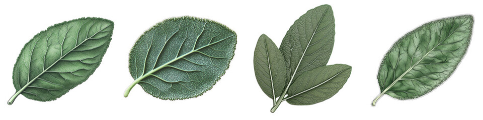 Illustrated Collection of Stitched Leaves in Vector Style for Artistic and Design Uses