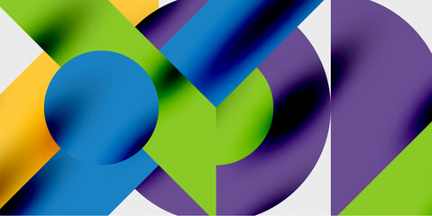 Detailed composition of circles, semicircles, and triangles with glossy effects and smooth gradients. A sleek and modern vector design for creative and tech-inspired projects