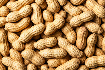 A close-up of a pile of peanuts in their shells