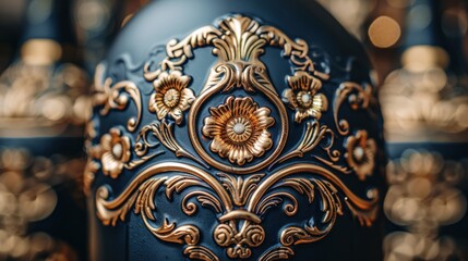 Intricate Gold and Dark Blue Ornate Decor Close Up