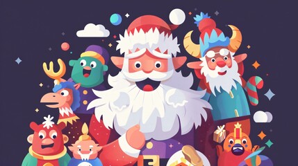 Naklejka premium Festive Santa Claus with Merry Christmas Characters Design