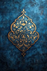Intricate Gold and Blue Ornate Design on Textured Background