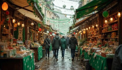 Obraz premium People walking at the Christmas market in winter. Concept of holidays, shopping, and celebration.