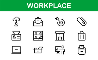 Modern Workplace Icon Set. Professional Icons for Office, Collaboration, Productivity, and Business Tools in Minimalist and Outline Styles.