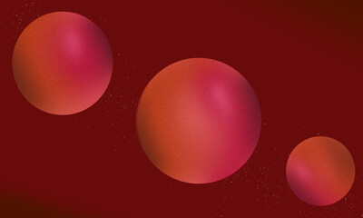 red, orange pink grainy, abstract looking planets on dark red background 