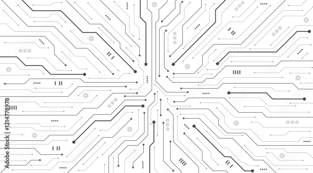 Aufkleber Circuit board on a white background. High-tech circuit board digital technology. Abstract futuristic technology circle line and dot background. Artificial intelligence (AI). Vector illustration.