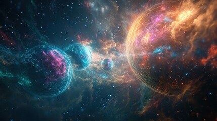 Vibrant nebula with two planets.