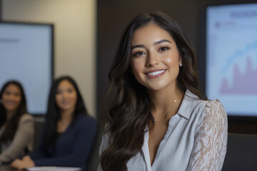 Fototapeta premium P A young Hispanic businesswoman in a confere