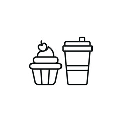 Drink and cupcake set food icon with a minimalist and elegant look, perfect for food delivery apps, cafe illustrations, and sweet treat packaging