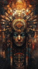 Obraz premium Ancient Aztec-Inspired Portrait with Intricate Details and Symbolism