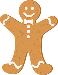 Cute Illustration with Christmas gingerbread man. Funny sweet cookie character isolated on transparent