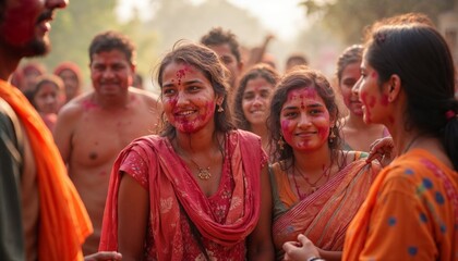 Fototapeta premium People celebrating Holi festival of colors. Concept of joy, happiness, and cultural diversity.
