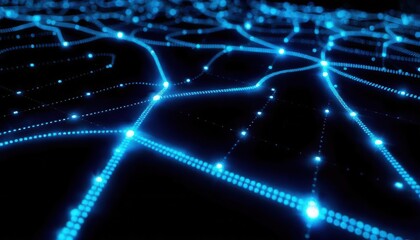 Fototapeta premium Luminous Blue Network: Abstract Visualization of Interconnected Nodes and Data Flow