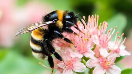 Close-up of bees sucking flower nectar, western honey bees (Apis mellifera), western honey bees sucking flower nectar bidens pilosa