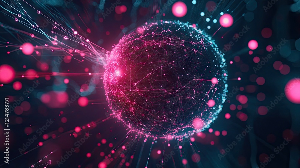 Wall mural a digital globe surrounded by blockchain nodes and glowing lines, symbolizing global connectivity
