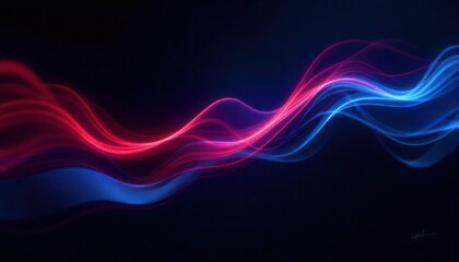 Luminous Red and Blue Abstract Waves of Light Particles