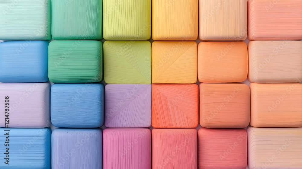 Fototapete Vibrant geometric wooden shapes arranged in a symmetrical starburst pattern creating a visually captivating and harmonious composition that emphasizes creativity minimalism and inclusion in a clean